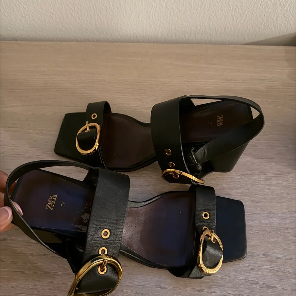 Zara Black Sandals with Gold Buckles - Picture 2 of 6